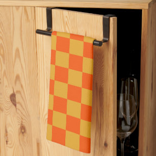 Orange Chequerboard Tea Towel