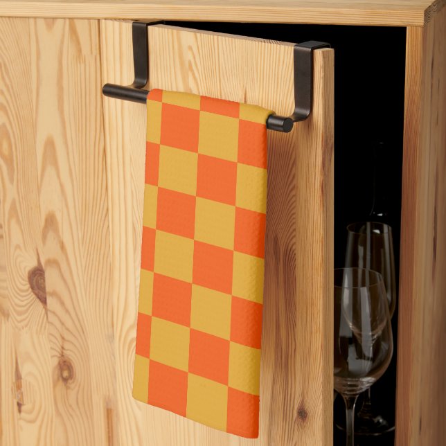 Orange Chequerboard Tea Towel (Thirds Fold)
