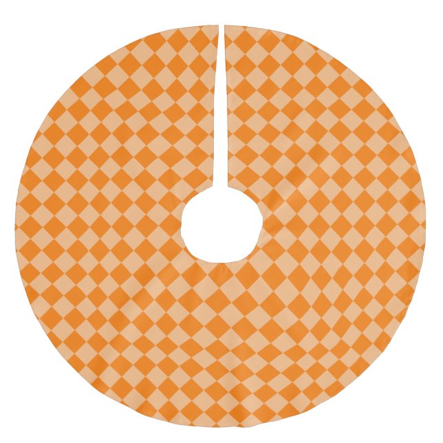 Orange Chequered Diamond Pattern Brushed Polyester Tree Skirt (Front)