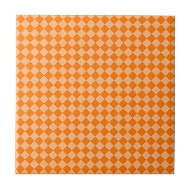 Orange Chequered Diamond Pattern Ceramic Tile (Front)