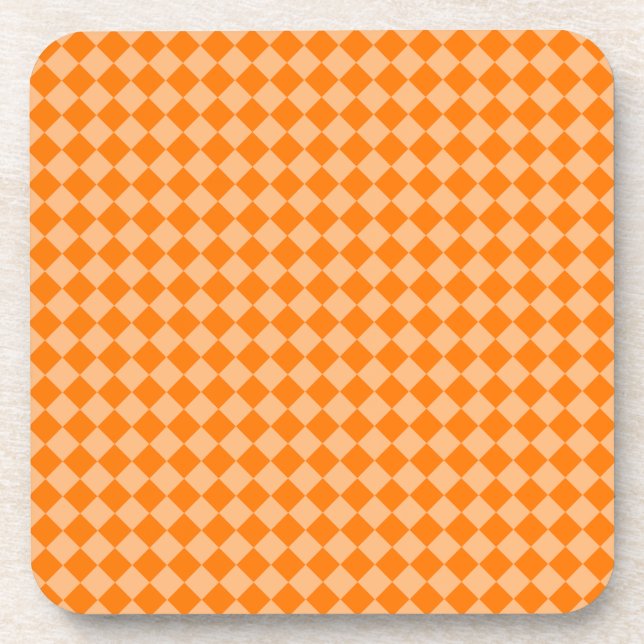 Orange Chequered Diamond Pattern Coaster (Front)