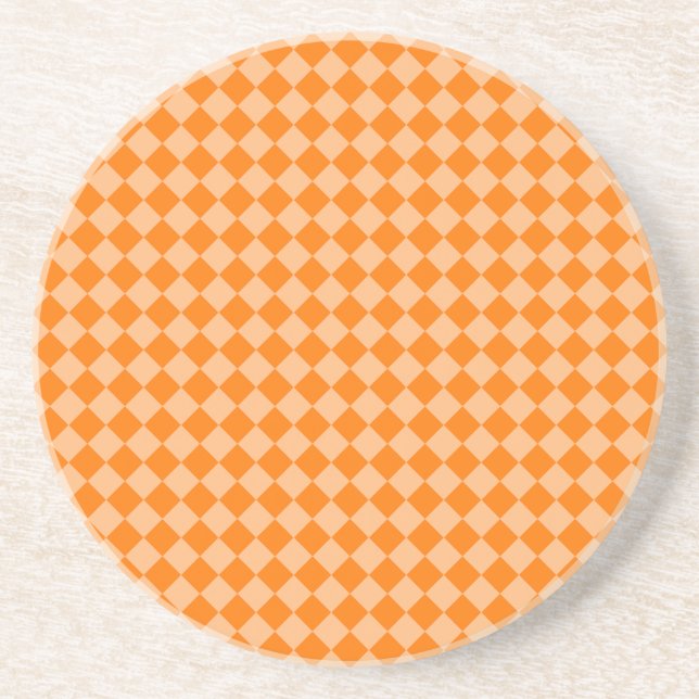 Orange Chequered Diamond Pattern Coaster (Front)