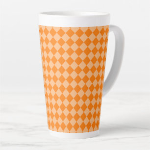 Orange Chequered Diamond Pattern Latte Mug