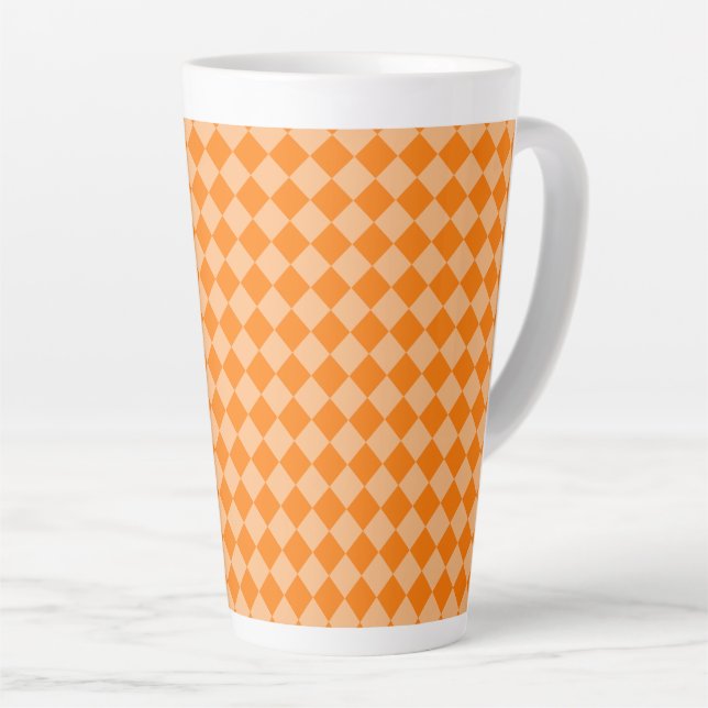 Orange Chequered Diamond Pattern Latte Mug (Right Angle)