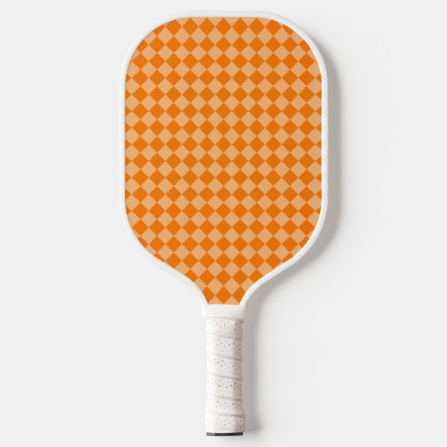 Orange Chequered Diamond Pattern Pickleball Paddle (Front)