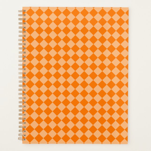 Orange Chequered Diamond Pattern Planner (Front)