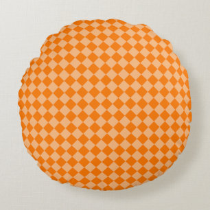 Orange Chequered Diamond Pattern Round Cushion