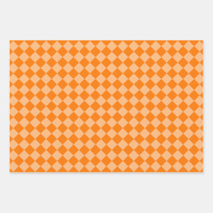 Orange Chequered Diamond Pattern Wrapping Paper Sheet