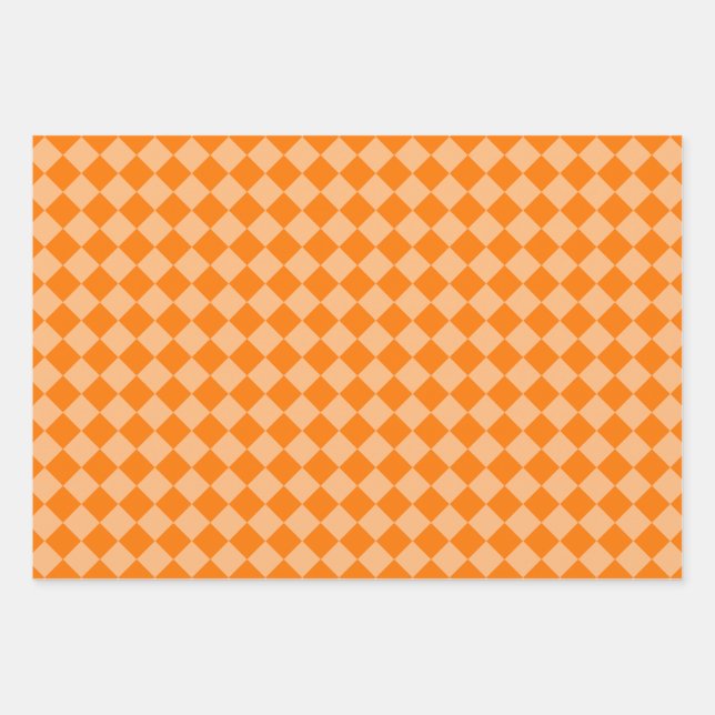 Orange Chequered Diamond Pattern Wrapping Paper Sheet (Front)