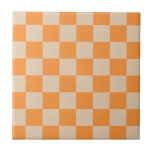 Orange Chequered Gingham Pattern Ceramic Tile