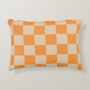 Orange Chequered Gingham Pattern Decorative Cushion