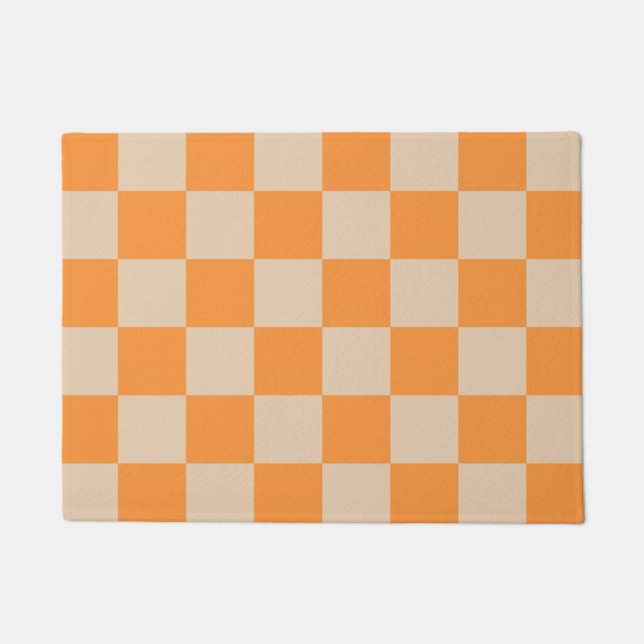 Orange Chequered Gingham Pattern Doormat (Front)