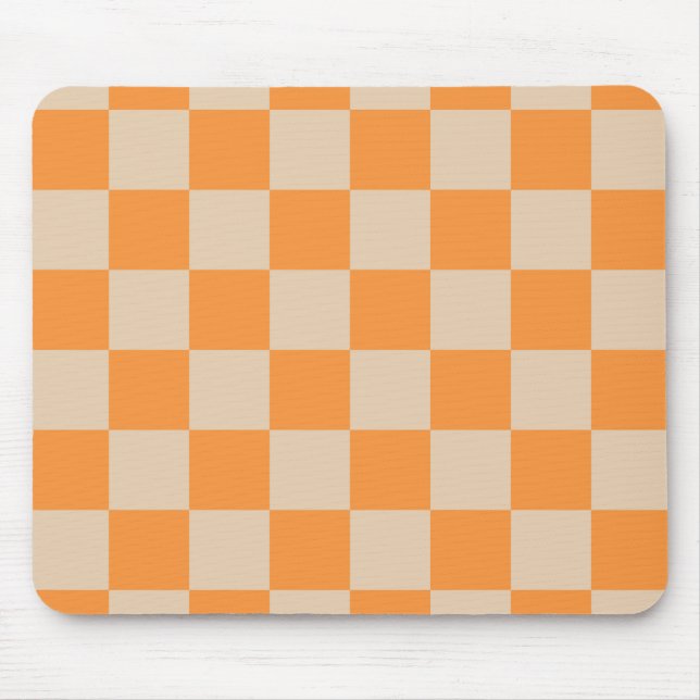 Orange Chequered Gingham Pattern Mouse Pad (Front)