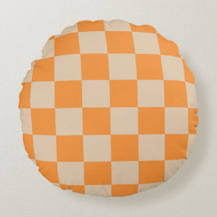 Orange Chequered Gingham Pattern Round Cushion