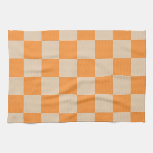 Orange Chequered Gingham Pattern Tea Towel (Horizontal)