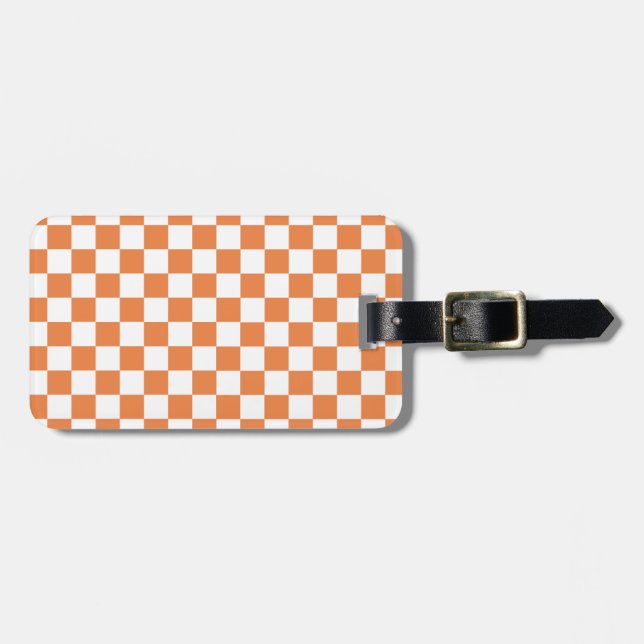 Orange Chequered Pattern Luggage Tag (Front Horizontal)
