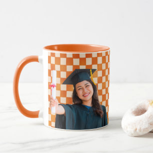 Orange Chequered Personalised Portrait Graduation Mug
