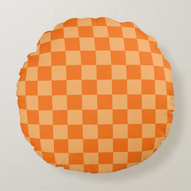 Orange Chequered Plaid Pattern Design Round Cushion (Front)