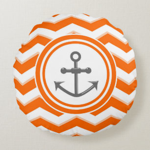Orange chevron and anchor sailing pattern round cushion