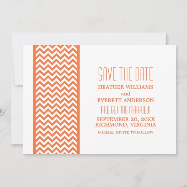 Orange Chevron Border Save the Date Invite (Front)
