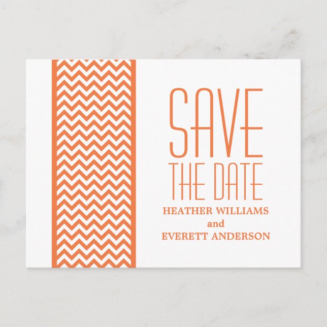 Orange Chevron Border Save the Date Postcard (Front)
