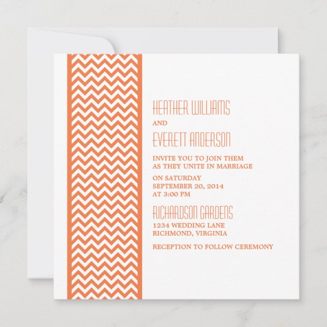 Orange Chevron Border Wedding Invite (Front)