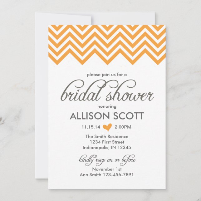 Orange Chevron Bridal Shower Invitation (Front)