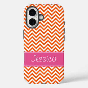 Orange Chevron Chic Pink Personalised iPhone 16 Case