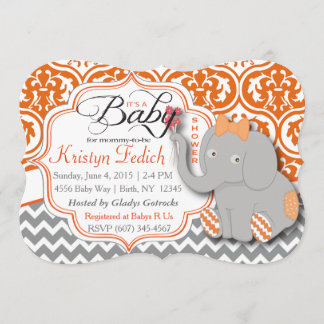 Orange & Chevron Elephant Baby Shower Invite
