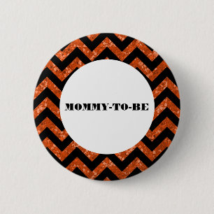 Orange Chevron Glitter Baby Shower Button
