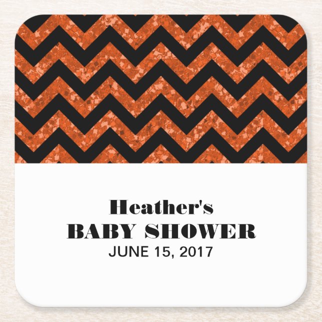 Orange Chevron Glitter Baby Shower Coasters (Front)