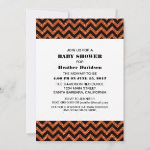 Orange Chevron Glitter Baby Shower Invite