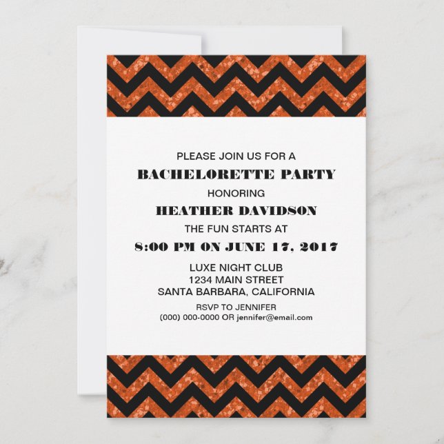 Orange Chevron Glitter Bachelorette Party Invitation (Front)