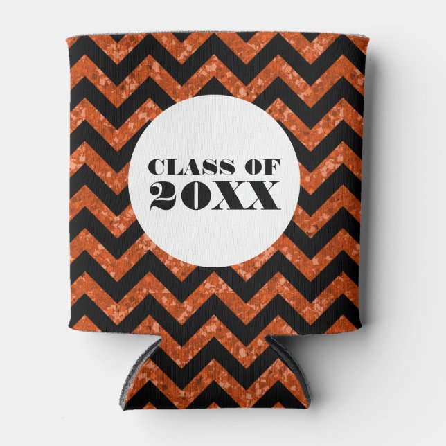 Orange Chevron Glitter Graduation Can Cooler (Front)