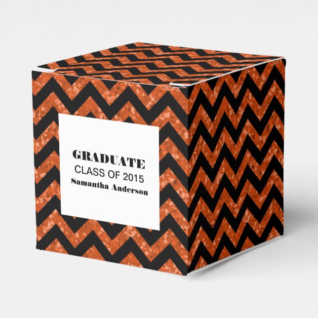 Orange Chevron Glitter Graduation Favour Boxes (Front Side)