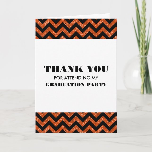 Orange Chevron Glitter Graduation Thank You Card (Front)