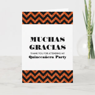 Orange Chevron Glitter Quinceañera Thank You Card