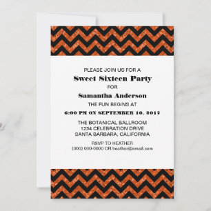 Orange Chevron Glitter Sweet 16 Party Invite