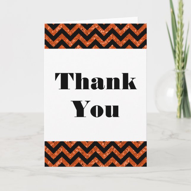 Orange Chevron Glitter Thank You Card (Front)
