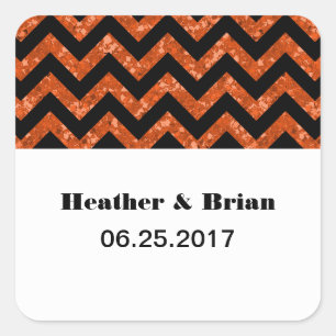 Orange Chevron Glitter Wedding Stickers
