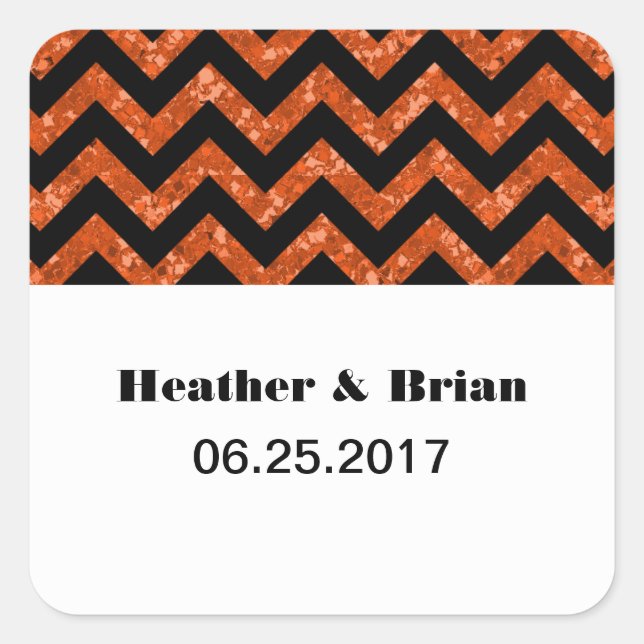 Orange Chevron Glitter Wedding Stickers (Front)