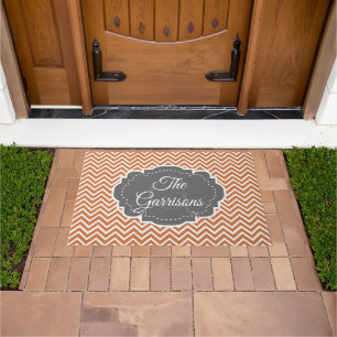 Orange Chevron Personalised Doormat