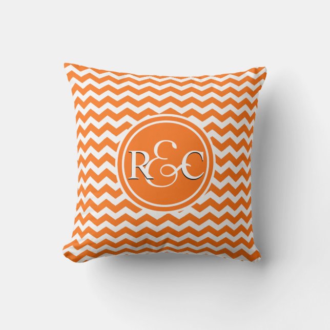 Orange Chevron Personalised Initial Monogram Cushion (Front)