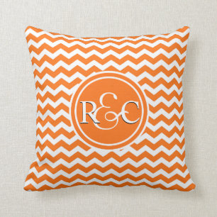 Orange Chevron Personalised Initial Monogram Cushion