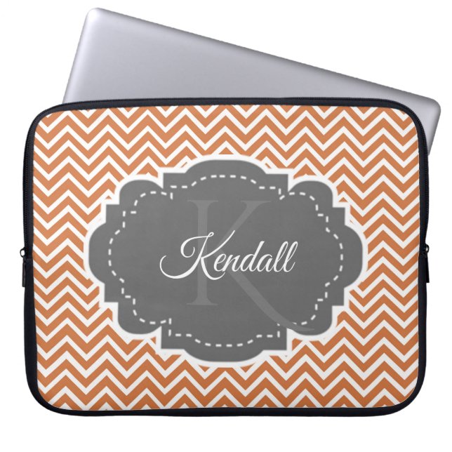 Orange Chevron Personalised Laptop Sleeve (Front)