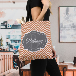 Orange Chevron Personalised Tote Bag