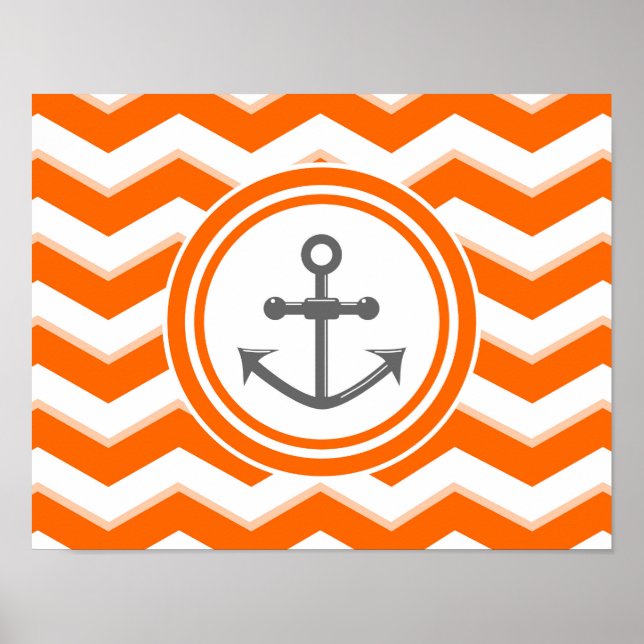Orange Chevron Zigzag Pattern Anchor Smile Poster (Front)