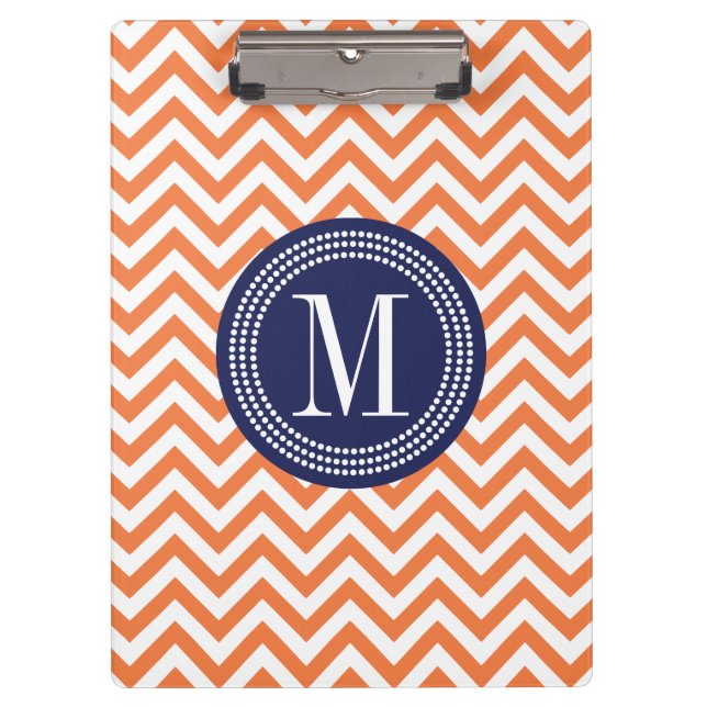 Orange Chevron Zigzag Personalised Monogram Clipboard (Front)