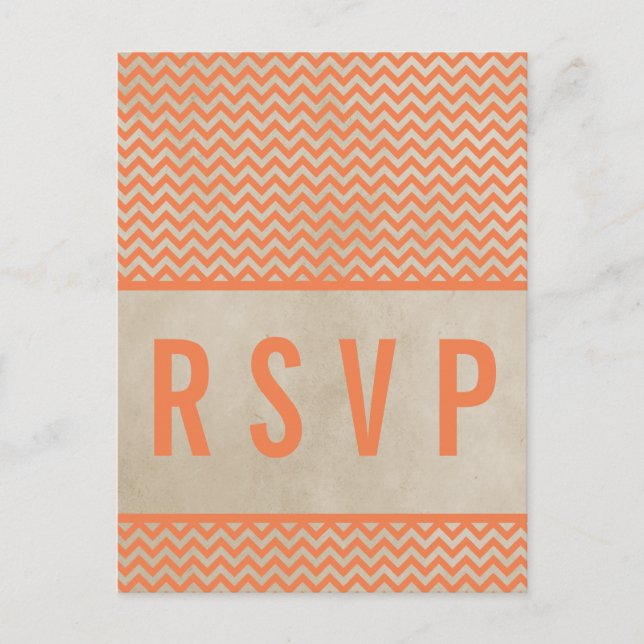 Orange Chic Chevron RSVP Postcard (Front)