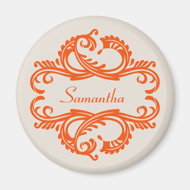 Orange Chic Damask Magnet (Front)